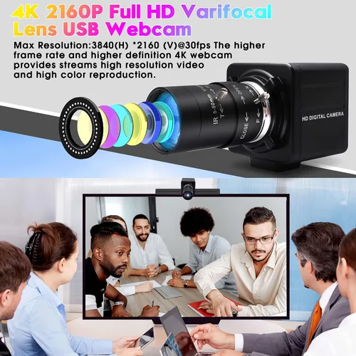 Miniatura 3 de Cámara USB 4K Zoom Manual Cámara web 0.197-1.969 in Foco Variable Cámara PC para computadora Mini UVC USB2.0 Cámara web IMX317 Varifocal USB