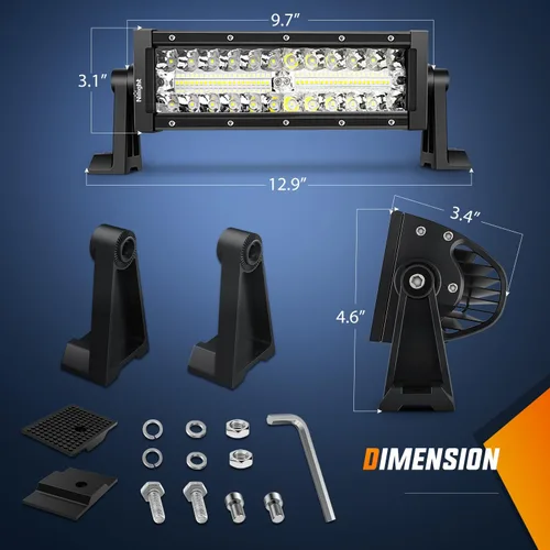 Miniatura 2 de Nilight - Barra de luz LED de 9,5 pulgadas, triple fila, haz de inundación y foco combinado, 64 LED, luces de niebla, para conducción, trabajo