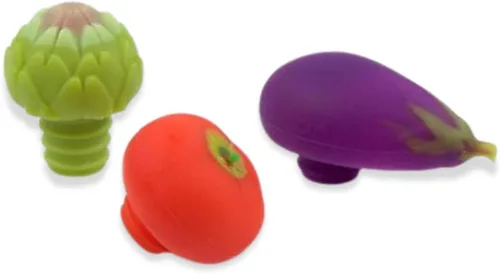 Charles Viancin Juego de 3 tapones de silicona para vino, vegetales, tomate, alcachofa y berenjena Verdura