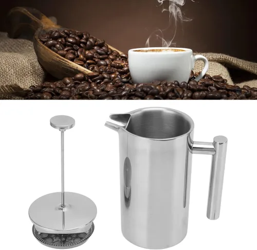 Miniatura 2 de Prensa de café aislada de acero inoxidable con pantallas, cafetera de prensa francesa, apta para lavavajillas, tetera de doble pared hecha a mano