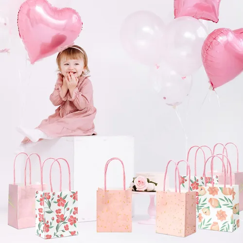 Miniatura 4 de Teling 24 mini bolsas de regalo florales de primavera con asas, agradecimiento, día de la madre, pequeñas bolsas de flores, regalos de fiesta, a