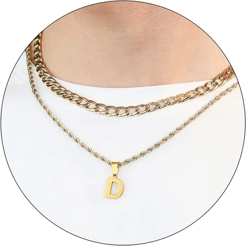 Miniatura 83 de SENRAN Collar con inicial en capas de la A a la Z para hombre, cadena de cuerda torcida de acero inoxidable de 18 a 20 pulgadas, dije de letra