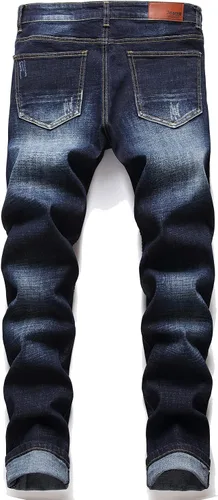 Miniatura 2 de RXXKKK Jeans clásicos de motociclista con cremallera y ajuste regular para hombre