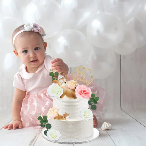 Miniatura 6 de Taiyin Oh Baby Cake Toppers para baby shower, lindos adornos para tartas de ciervos, flores de animales femeninos, decoración de tartas, pequeñas