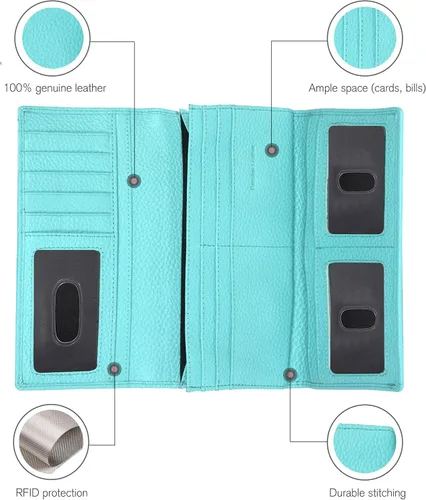 Miniatura 3 de Carteras de piel con bloqueo RFID, para cheques, con 11 ranuras para tarjetas, para mujer, cartera Rfid