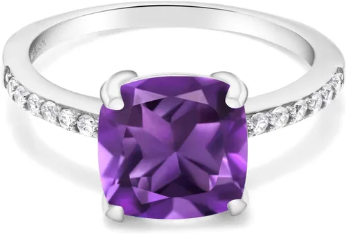 Miniatura 83 de Gem Stone King Anillo de compromiso de plata de ley 925 con piedra preciosa de corte cojín de 0.315 in Anillo de compromiso de aniversario de boda