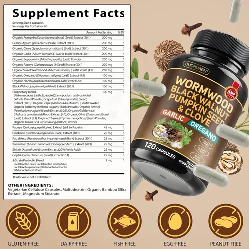 Miniatura 5 de Ajenjo negro nuez clavo de clavo para humanos – Limpieza intestinal natural y salud digestiva con semillas de calabaza, ajo, orégano, neem, papaya
