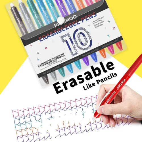 Miniatura 2 de Piochoo Bolígrafos borrables, 10 bolígrafos retráctiles de tinta de gel de colores surtidos, bolígrafos de punta fina de 0.028 in, bolígrafos