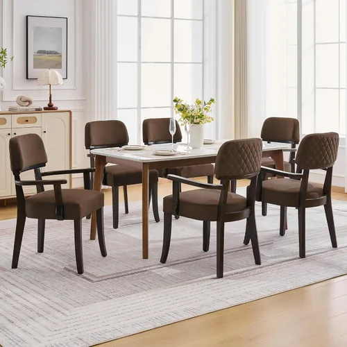 Miniatura 17 de adochr Sillas de comedor de terciopelo con brazos, sillas de comedor tapizadas con patas de madera dura y respaldo curvado abierto, sillas de cocina