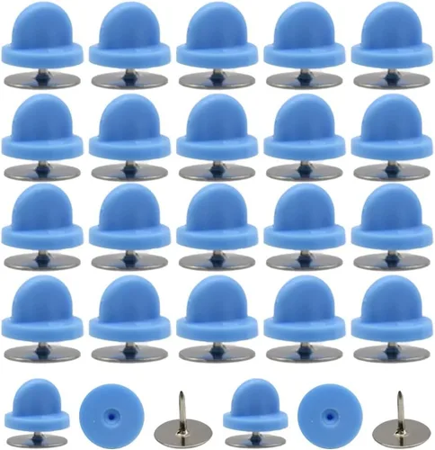 Miniatura 12 de Juego de 200 unidades/100 pines de goma de 0.394 pulgadas con pines de metal en blanco, tapa para pines de solapa, broches, corbatas, sombreros