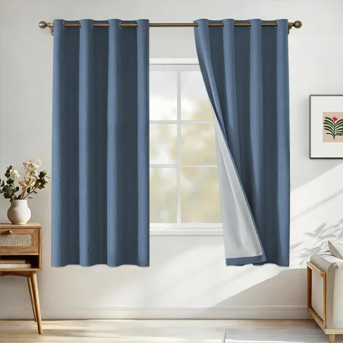 Miniatura 60 de Cortinas de lino 100% opacas para dormitorio, cortinas opacas de 45 pulgadas de largo, cortinas de oscurecimiento de habitación para sala de estar