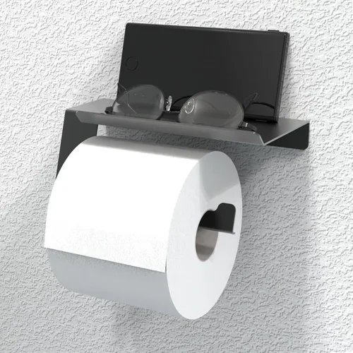 Miniatura 8 de Soporte de papel higiénico con estante para megarrollos, organizador de baño para teléfono celular, tableta o toallitas húmedas, fácil carga