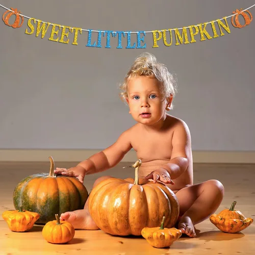 Miniatura 3 de Cartel de calabaza con texto en inglés "Sweet Little Pumpk", con temática de otoño, para baby shower, cumpleaños, Acción de Gracias, suministros