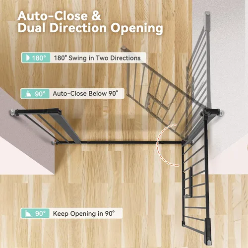 Miniatura 4 de COMOMY Puerta de bebé con cierre automático con puerta para gatos, puerta extra ancha para perros de 29.5 a 40.5 pulgadas para puertas de casa, Negro