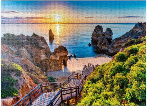 Miniatura 9 de MyPuzzle Camilo Beach (Praia Do Camilo) con mar turquesa en el fondo, Lagos, Algarve, Portugal, rompecabezas prémium de 100 piezas para adultos