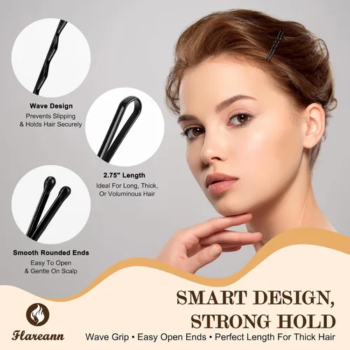 Miniatura 5 de Bobby Pins Set Negro – Kit de estilo para mujeres y niñas con alfileres, pasadores en espiral y clips a presión, ideal para updos, moños, looks