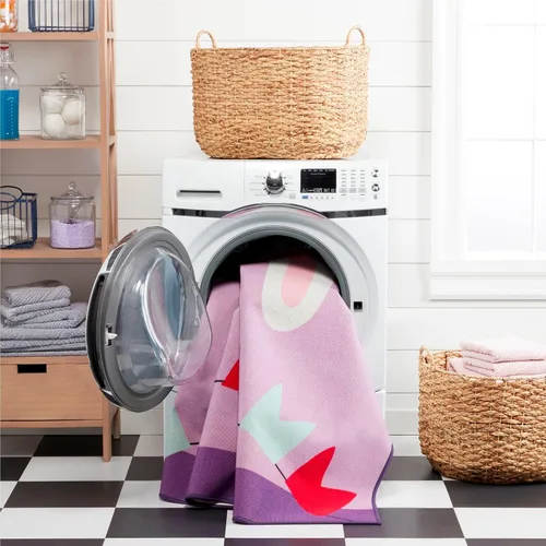 Miniatura 4 de Home Dynamix Everwash Imagine Llama Kids Alfombra lavable a máquina, morado/blanco, 3 x 5 pies