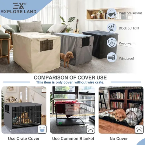 Miniatura 4 de Explore Land - Funda para jaula de perro de 36 pulgadas, de poliéster, resistente, ajuste universal para jaula de perro de alambre (gris)