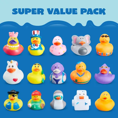 Miniatura 4 de JOYIN 60 patos de goma, patos surtidos aleatorios a granel con bolsa de transporte de malla, mini patitos de goma para juguetes de baño de bebés