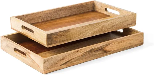 Miniatura 8 de Mela Artisans Bandeja de madera para servir con asas, 15 x 10 x 1.75 pulgadas, bandeja decorativa de madera de mango, bandeja otomana, aperitivos