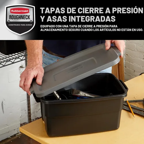 Miniatura 3 de Rubbermaid Paquete de 6 Contenedores Resistentes y Duraderos de 3 GAL para Almacenamiento con Tapas a Presión y Asas, Contenedores de Almacenamiento