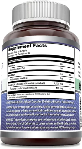 Miniatura 2 de Amazing Formulas Suplemento de aceite de borraja, 2000 mg por porción, cápsulas blandas, sin OMG, sin gluten, fabricado en Estados Unidos
