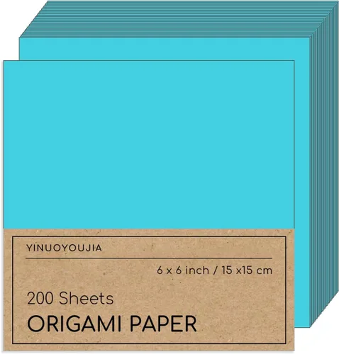 Miniatura 22 de 200 hojas de papel de origami azul claro, color de doble cara de 6 x 6 pulgadas, kit para niños, kit de papel de color, regalos para principiantes