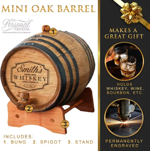Miniatura 2 de My Personal Memories Barril de whisky personalizado, barril de vino grabado, barril de roble personalizado, diseño envejecido en barril