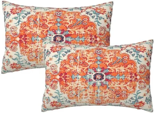 Miniatura 11 de Juego de 2 fundas de almohada bohemias de 16 x 16 pulgadas, color negro y marrón, fundas de almohada con patrón de alfombra étnica rústica, fundas
