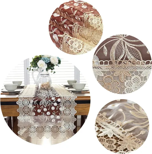 Miniatura 5 de Camino de mesa bordado de flores de encaje, rectangular, para bodas, fiestas, despedidas de soltera, comedor, decoración de mesa auxiliar, 16 x 48