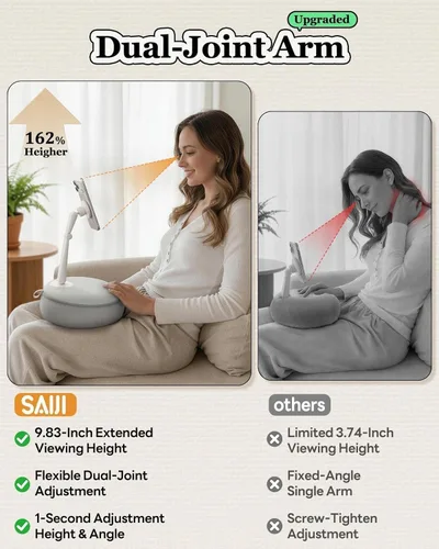 Miniatura 3 de SAIJI 【Magnético】Soporte para teléfono celular para cama, mini soporte de almohada Kindle con brazo elevado de doble eje, soporte para teléfono