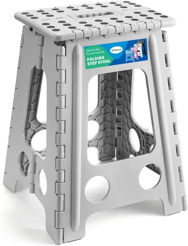 Dyforce Taburete plegable de 17.5 pulgadas, capacidad de 400 libras, taburete plegable de plástico resistente para adultos, taburete con asa, fácil