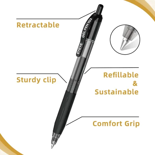 Miniatura 3 de EYEYE G-103 - Bolígrafos de gel retráctiles de 0.020 in, paquete de 25 bolígrafos de tinta de gel de punta extra fina, secado rápido, bolígrafo