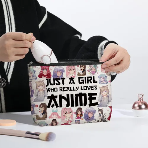 Miniatura 7 de Bolsa de cosméticos para mujer, material de lino impermeable, regalos para amantes del anime para niñas, organizador de maquillaje de viaje