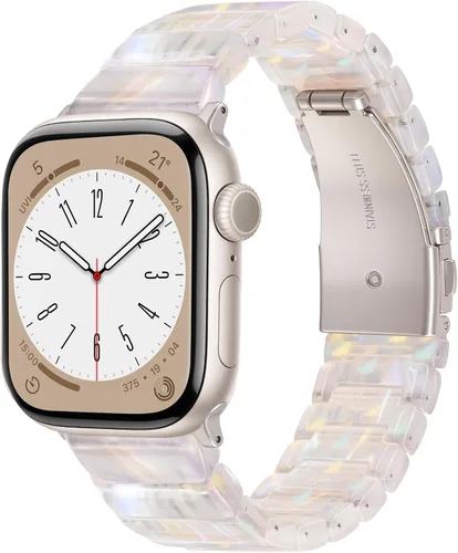 Miniatura 27 de V.R.HOPE Correa de Resina para Reloj Compatible con Apple Watch para Mujeres 38mm 40mm 41mm 42mm Oro Rosa Ligero Pulsera de Pulsera para iWatch Beige