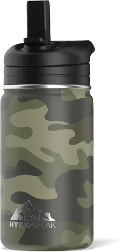 Miniatura 15 de Hydrapeak Mini botella de agua de 14 onzas con tapa con popote, botella de agua aislada de doble pared de acero inoxidable Botella de agua a Negro