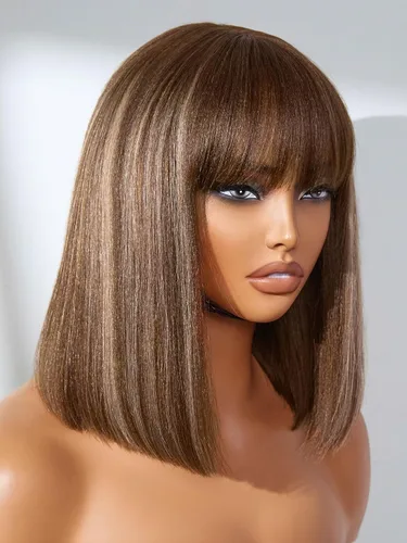 Miniatura 13 de LUVME HAIR Peluca de Ondas Sueltas Yaki Ligero de 12 Pulgadas Cabello Humano Hermoso, Pelucas Bob de Cabello Humano con Encaje HD Indetectable Sin