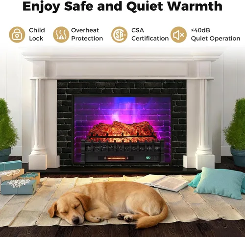 Miniatura 4 de ORALNER - Juego de troncos para chimenea eléctrica WiFi de 26 pulgadas, calentador de cuarzo infrarrojo con sonido crepitante, control remoto