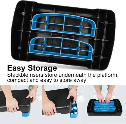 Miniatura 4 de Entrenador de plataforma aeróbica de entrenamiento de ejercicio, escalón aeróbico de 18 pulgadas con elevadores de altura ajustable de 4 a 6 pulgadas