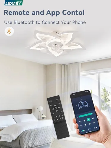 Miniatura 4 de LEDIARY Ventiladores de Techo con Flores y Luces, Ventilador de Techo Moderno Pequeño de Perfil Bajo de 27 Pulgadas, Lámpara de Techo LED Regulable