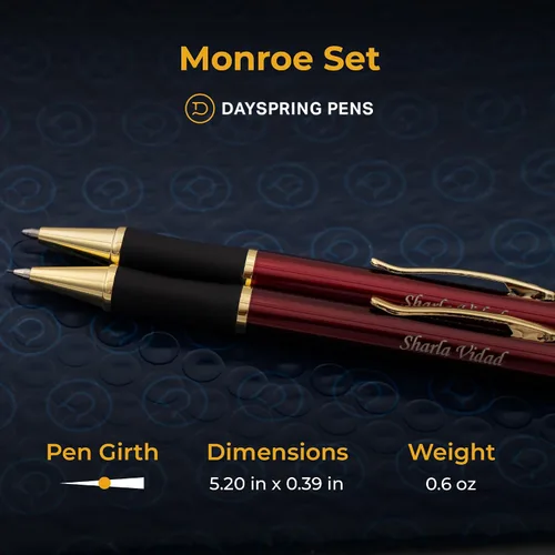 Miniatura 5 de Dayspring Pens Monroe - Juego de bolígrafos y lápices, laca roja con borde dorado, grabado personalizado, regalo de graduación, aniversario