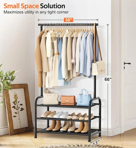 Miniatura 9 de MISSLO Perchero resistente con ruedas y estantes para colgar ropa con 3 estantes