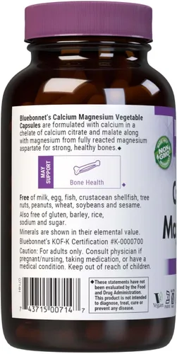 Miniatura 3 de Bluebonnet Nutrition Calcio y magnesio, salud ósea*, sin soja, sin gluten, sin OMG, vegano, Kosher Parve, 180 cápsulas vegetales, 60 porciones