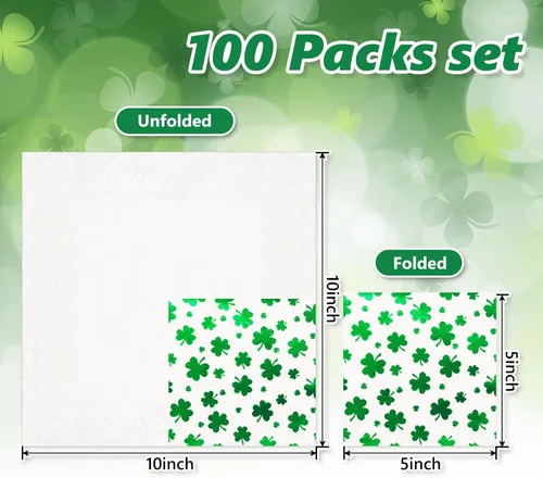 Miniatura 2 de JarThenaAMCS 100 servilletas de cóctel de trébol del día de San Patricio de 3 capas de papel de aluminio de trébol verde, servilletas de papel