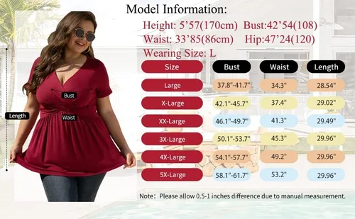 Miniatura 5 de TIANZHU Blusa de manga corta para mujer, talla grande, cuello en V, corte bajo, linda blusa
