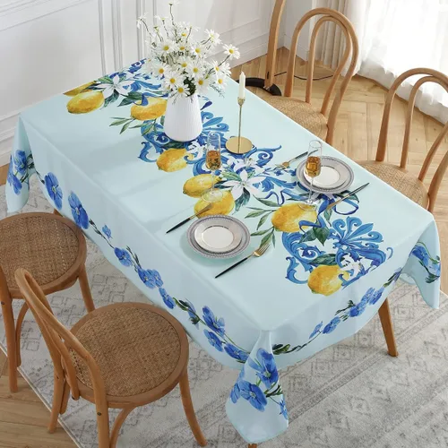 Miniatura 10 de SASTYBALE Mantel de limón lavable de verano impreso con flores de limones, impermeable, a prueba de derrames, de poliéster, para mesa de comedor
