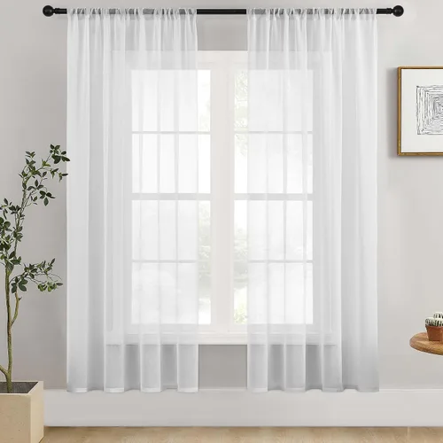Miniatura 9 de MRTREES Cortinas transparentes de Aqua Blue, para cocina, de 36 pulgadas de longitud, cortinas transparentes de gasa con filtro de luz, cortinas