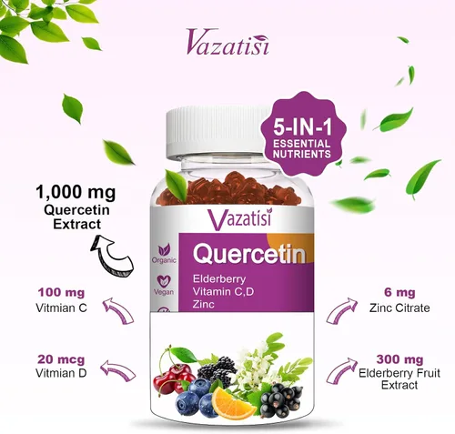 Miniatura 7 de Gomitas de quercetina, quercetina con vitamina C, zinc, bromelina, saúco y vitamina D, apoyo inmunológico para adultos y niños, mujeres y hombres