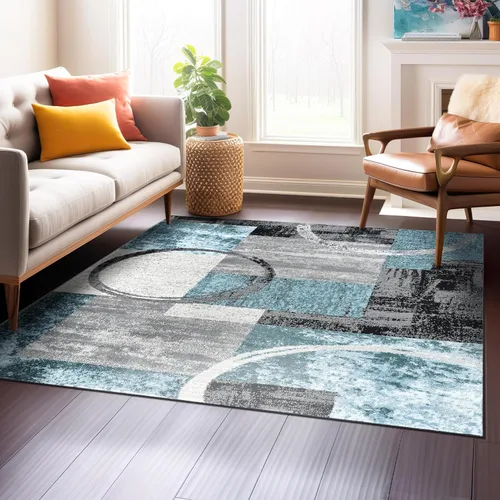 Miniatura 48 de Rugshop - Alfombra contemporánea con diseño abstracto de círculos, alfombra con respaldo de yute para entrada, cocina o habitación pequeña, marrón
