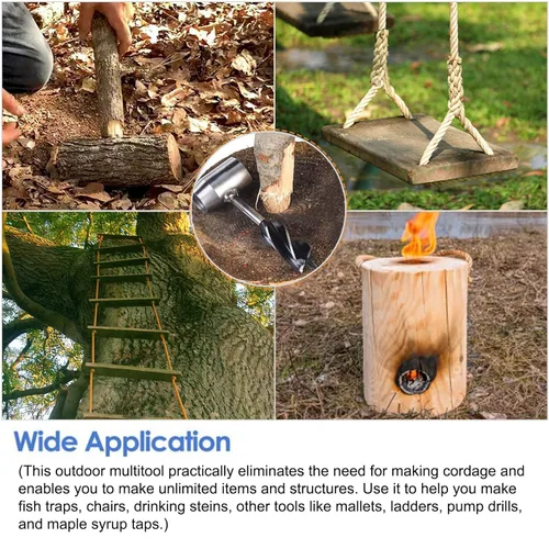 Miniatura 5 de Equipo de Bushcraft para supervivencia, llave de taladro sinfín de mano con pedernal, taladro para clavija de madera de ojo escocés y perforador